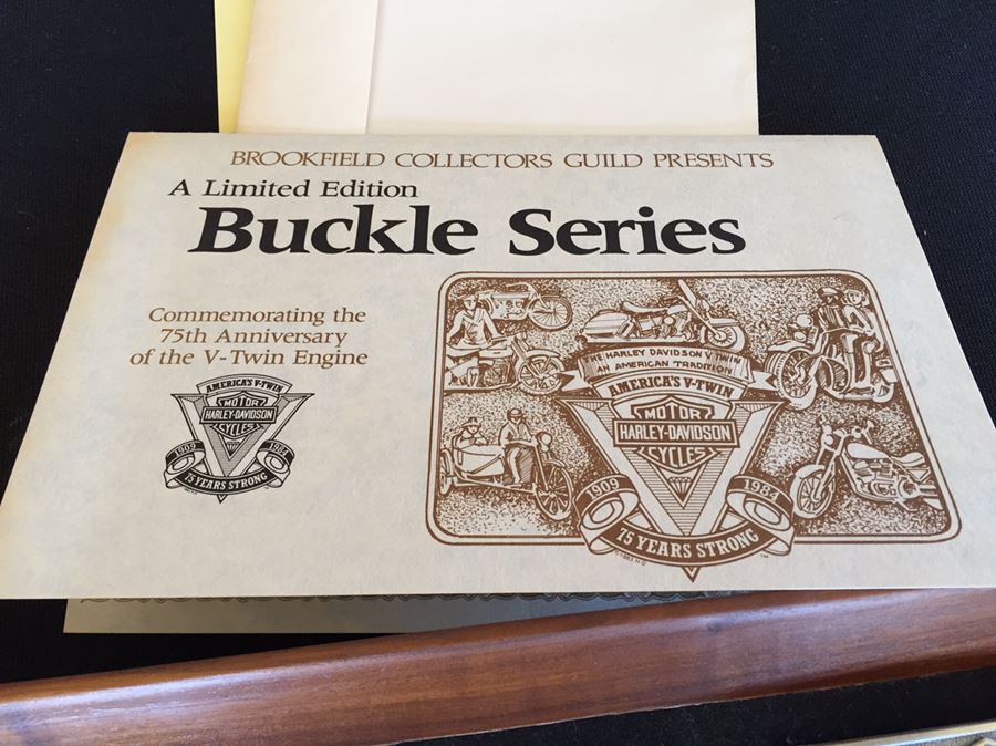 Limited Edition Harley-Davidson Motor Cycles Belt Buckles From Brookfield Collectors Guild Displayed In Nice Shadow Box [Photo 5]