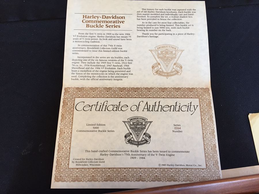 Limited Edition Harley-Davidson Motor Cycles Belt Buckles From Brookfield Collectors Guild Displayed In Nice Shadow Box [Photo 12]