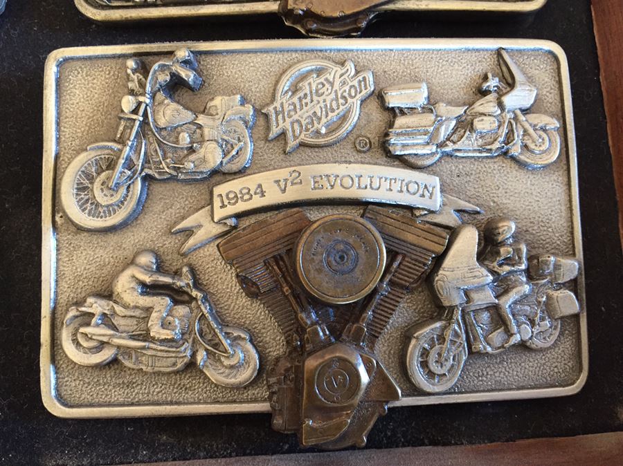 Limited Edition Harley-Davidson Motor Cycles Belt Buckles From Brookfield Collectors Guild Displayed In Nice Shadow Box [Photo 6]