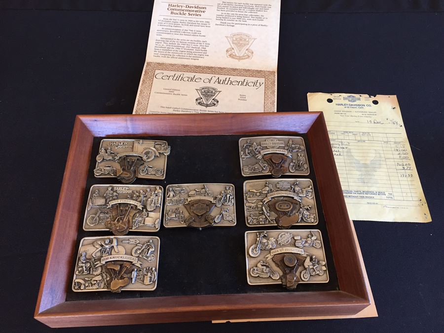 Limited Edition Harley-Davidson Motor Cycles Belt Buckles From Brookfield Collectors Guild Displayed In Nice Shadow Box [Photo 4]
