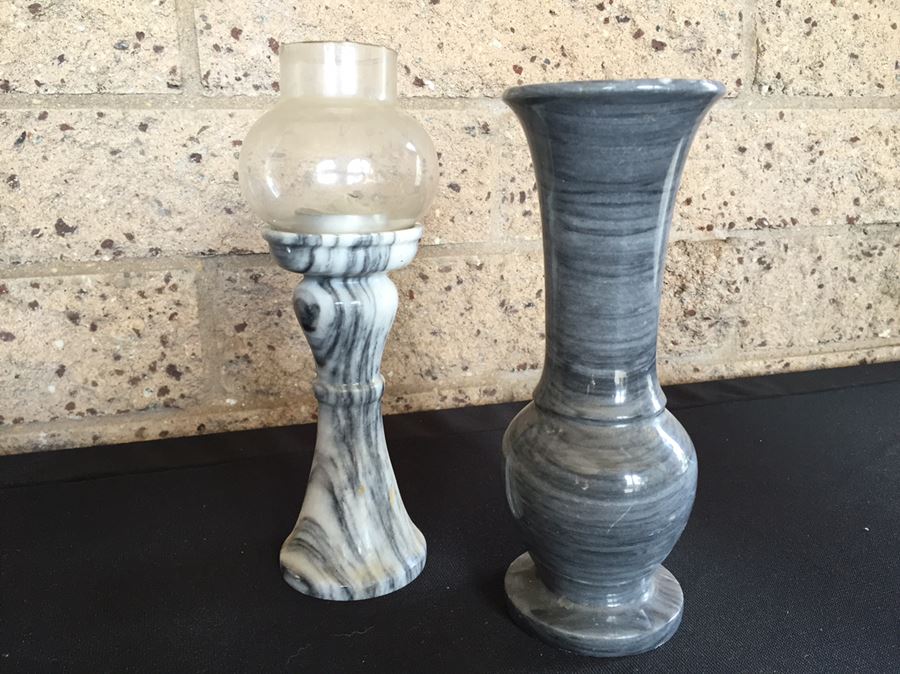 Collection Of Black And Green Marble Vases, Cups And Candle Holders [Photo 17]