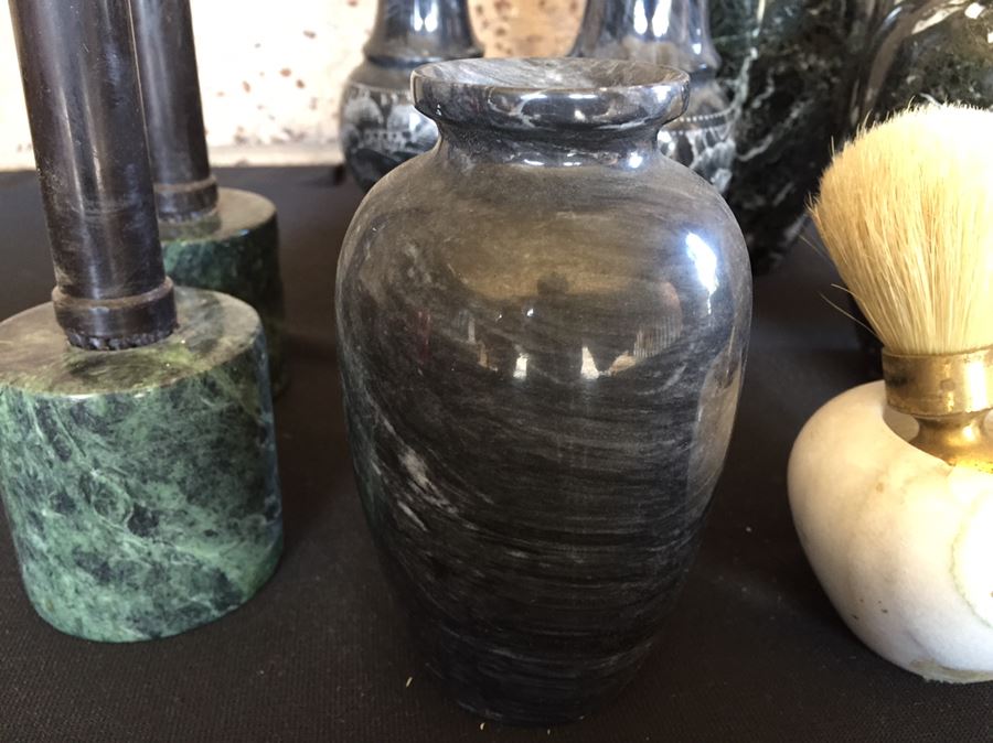 Collection Of Black And Green Marble Vases, Cups And Candle Holders [Photo 4]