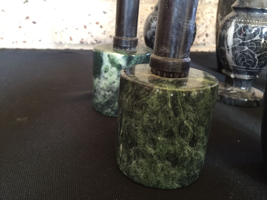 Collection Of Black And Green Marble Vases, Cups And Candle Holders [Photo 6]