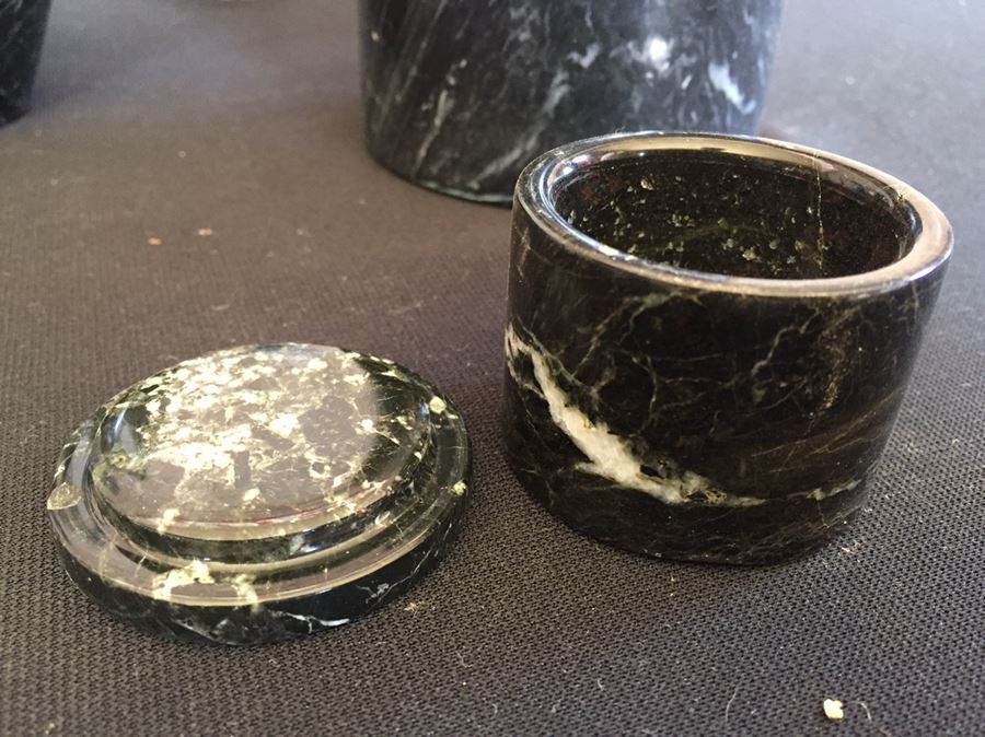 Collection Of Black And Green Marble Vases, Cups And Candle Holders [Photo 12]