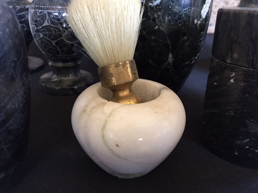 Collection Of Black And Green Marble Vases, Cups And Candle Holders [Photo 11]