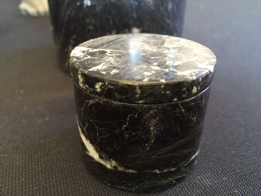 Collection Of Black And Green Marble Vases, Cups And Candle Holders [Photo 8]