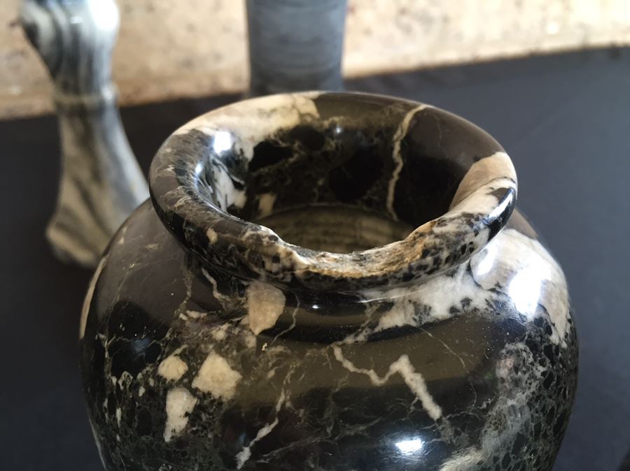 Collection Of Black And Green Marble Vases, Cups And Candle Holders [Photo 14]