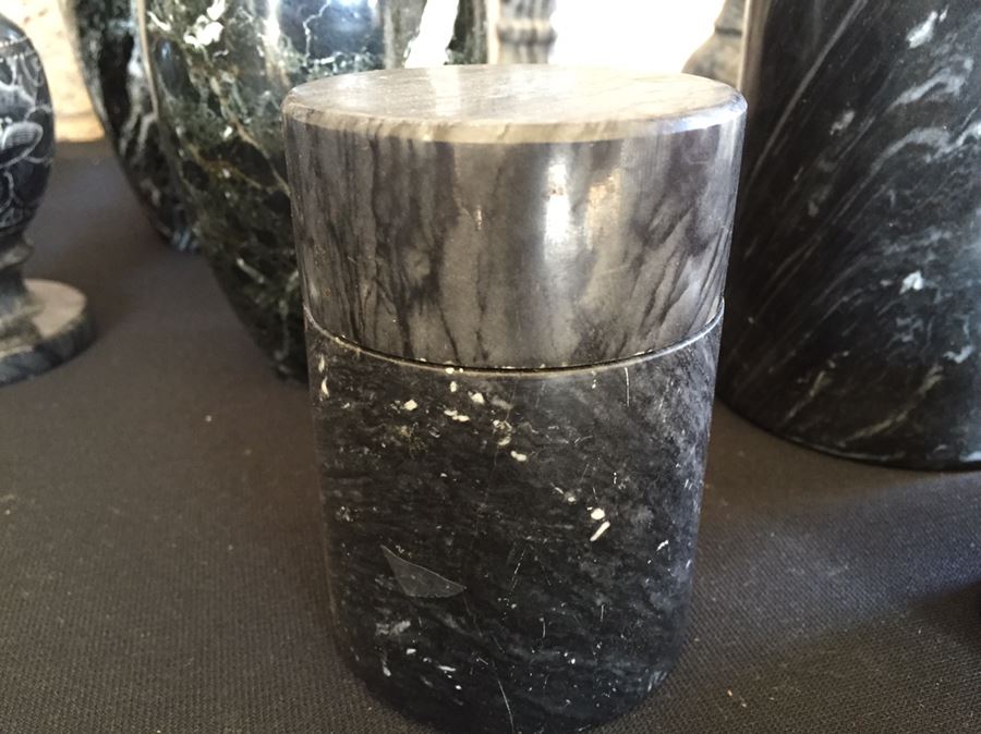 Collection Of Black And Green Marble Vases, Cups And Candle Holders [Photo 9]
