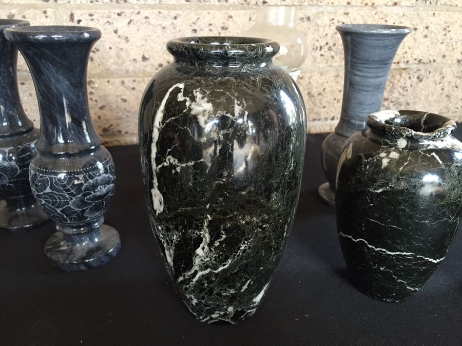 Collection Of Black And Green Marble Vases, Cups And Candle Holders [Photo 3]