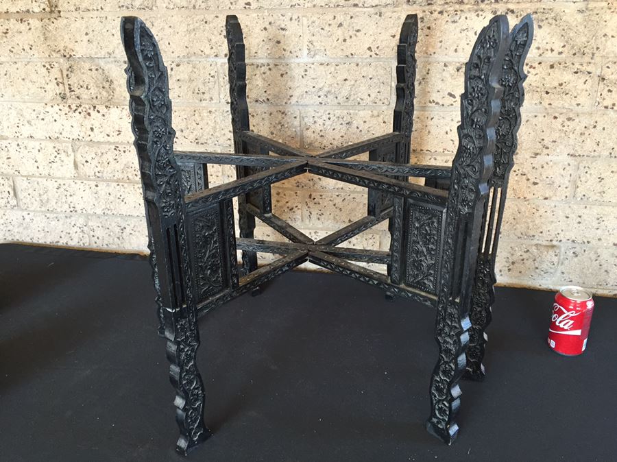 Black Carved Folding Stand For Brass Tray Table [Photo 1]