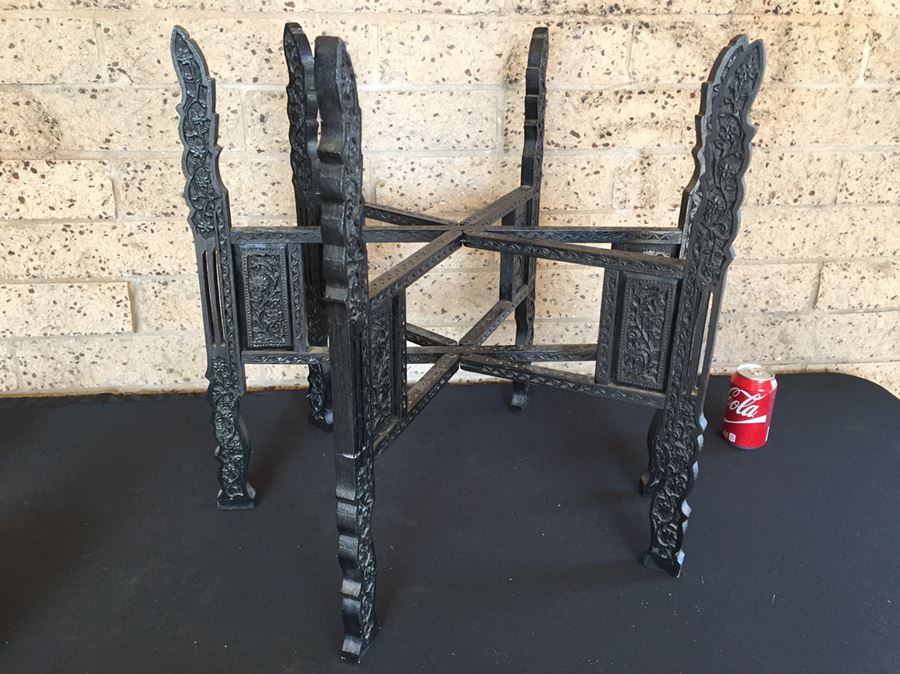 Black Carved Folding Stand For Brass Tray Table [Photo 5]