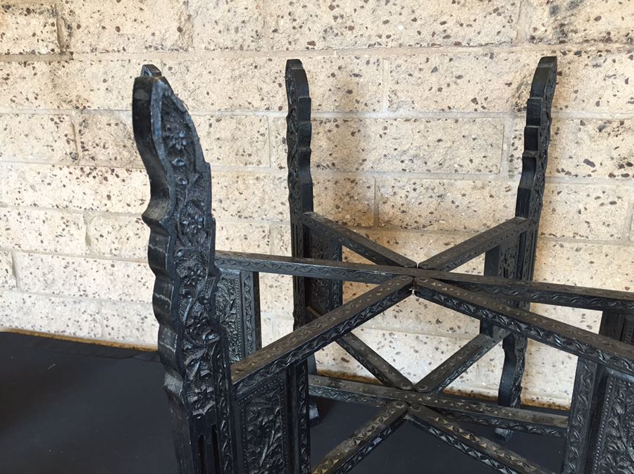 Black Carved Folding Stand For Brass Tray Table [Photo 8]