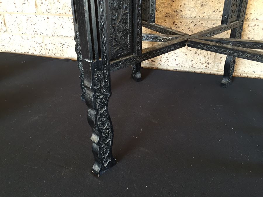 Black Carved Folding Stand For Brass Tray Table [Photo 7]