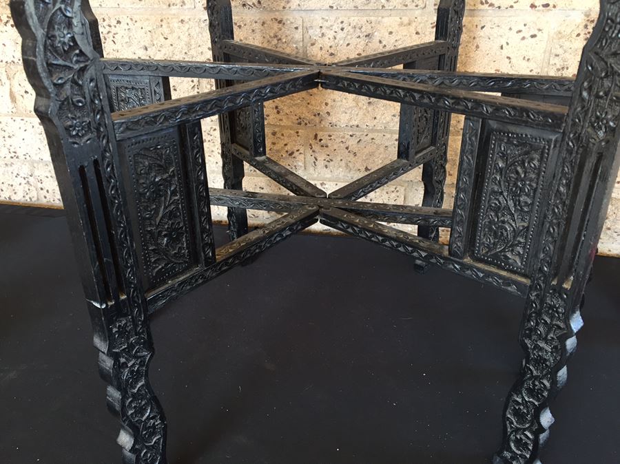 Black Carved Folding Stand For Brass Tray Table [Photo 6]