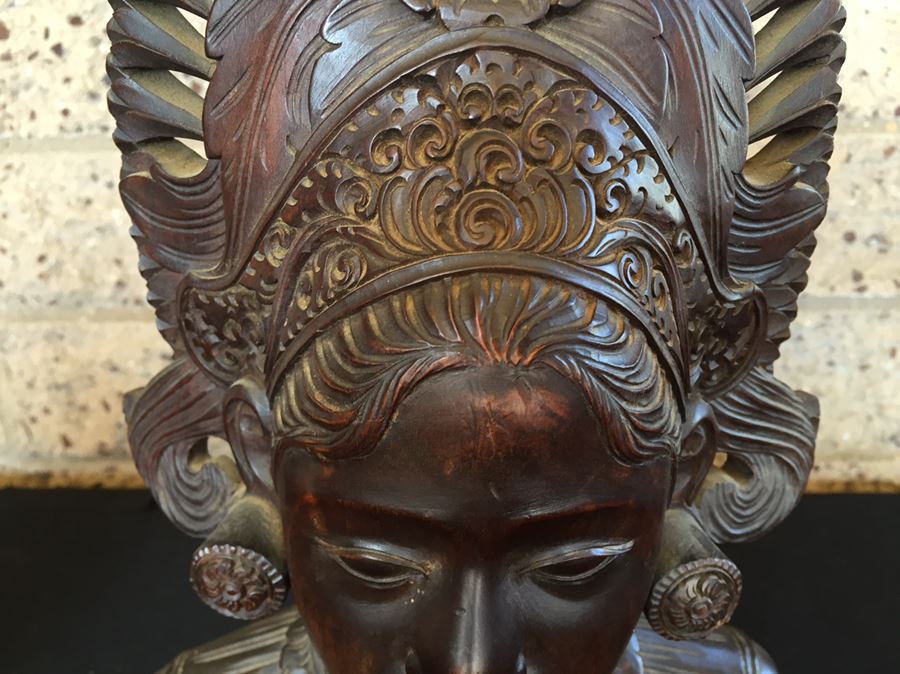 Finely Carved Wooden BALI Indonesian Woman Bust Head Statue [Photo 5]