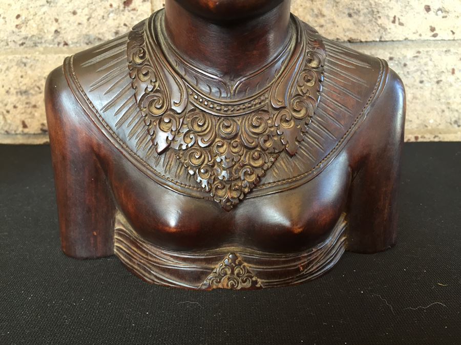 Finely Carved Wooden BALI Indonesian Woman Bust Head Statue [Photo 3]