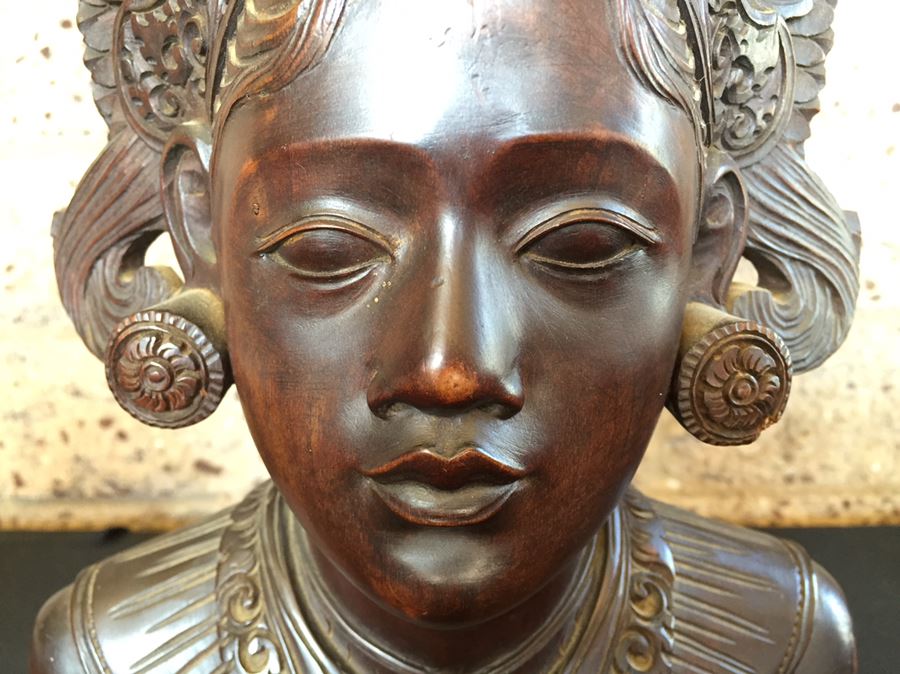 Finely Carved Wooden BALI Indonesian Woman Bust Head Statue [Photo 7]