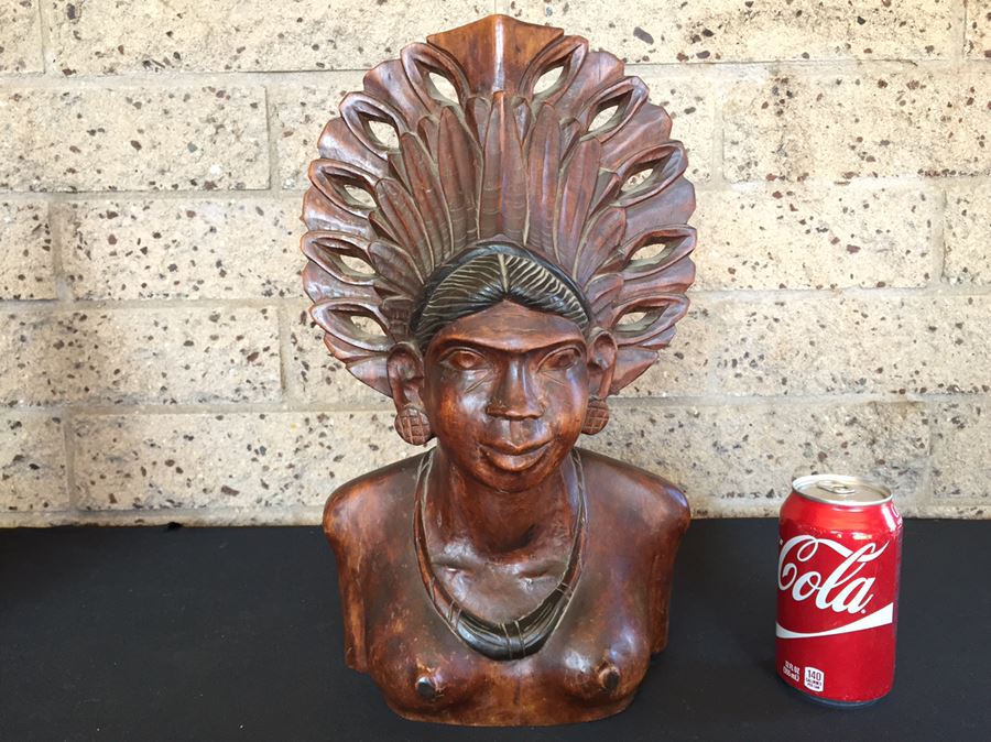 Nicely Carved Wooden Female Bust