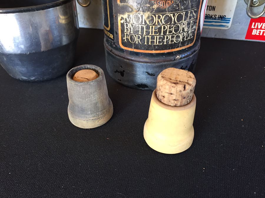 Vintage Industrial Metal Lunch Box With Thermos And Vintage Harley-Davidson Stickers  [Photo 22]