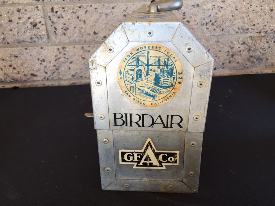 Vintage Industrial Metal Lunch Box With Thermos And Vintage Harley-Davidson Stickers  [Photo 5]