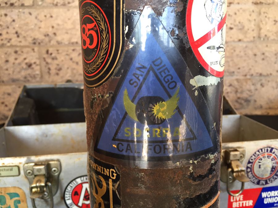 Vintage Industrial Metal Lunch Box With Thermos And Vintage Harley-Davidson Stickers  [Photo 21]