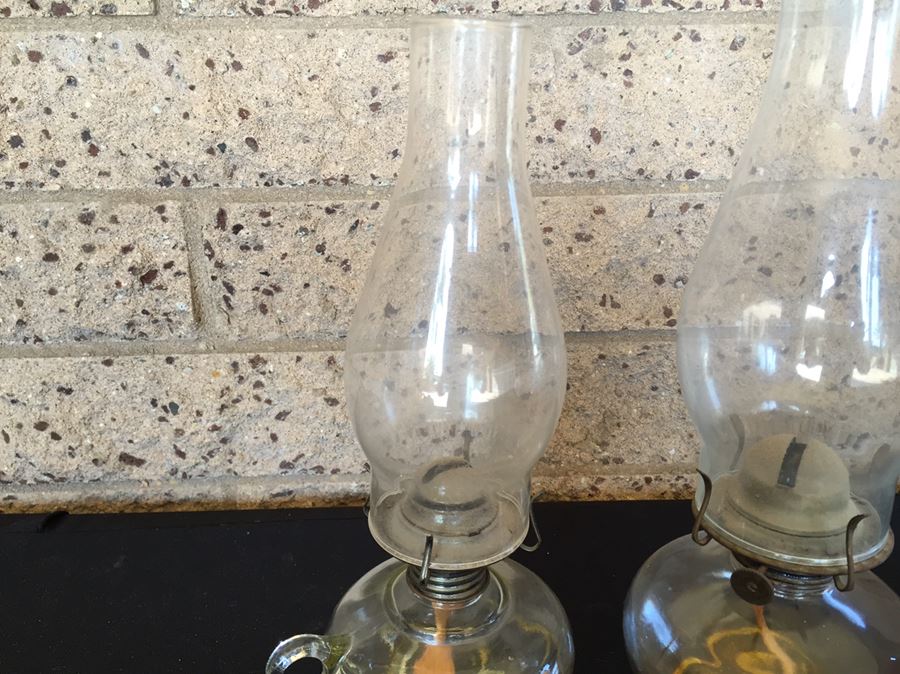 Vintage Clear Glass Oil Lamps With Hurricanes [Photo 4]