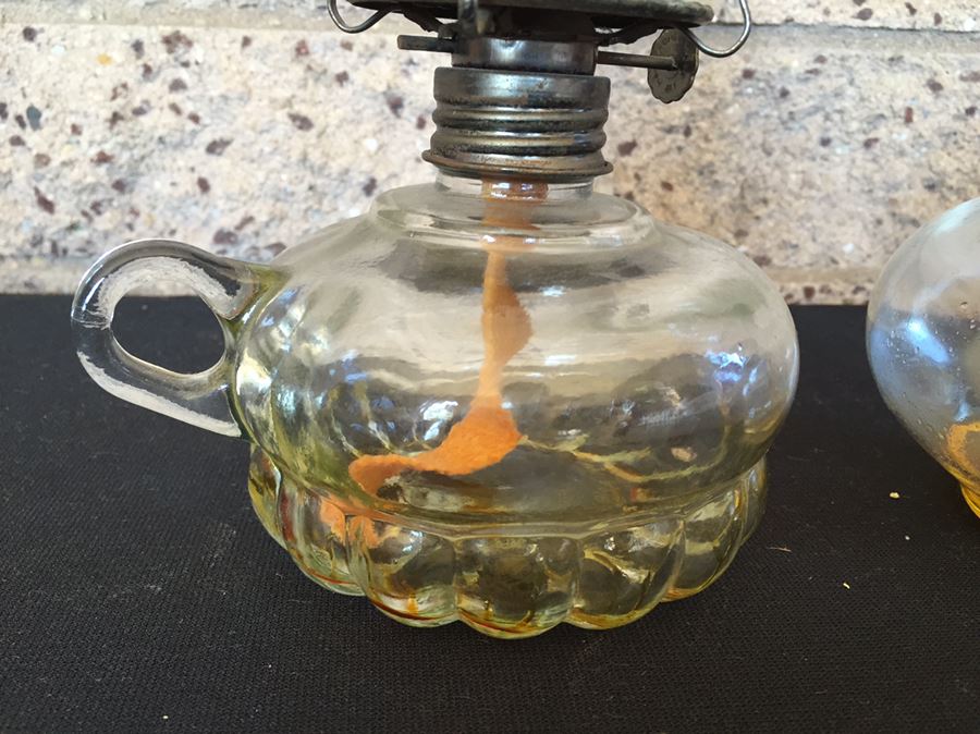 Vintage Clear Glass Oil Lamps With Hurricanes [Photo 2]