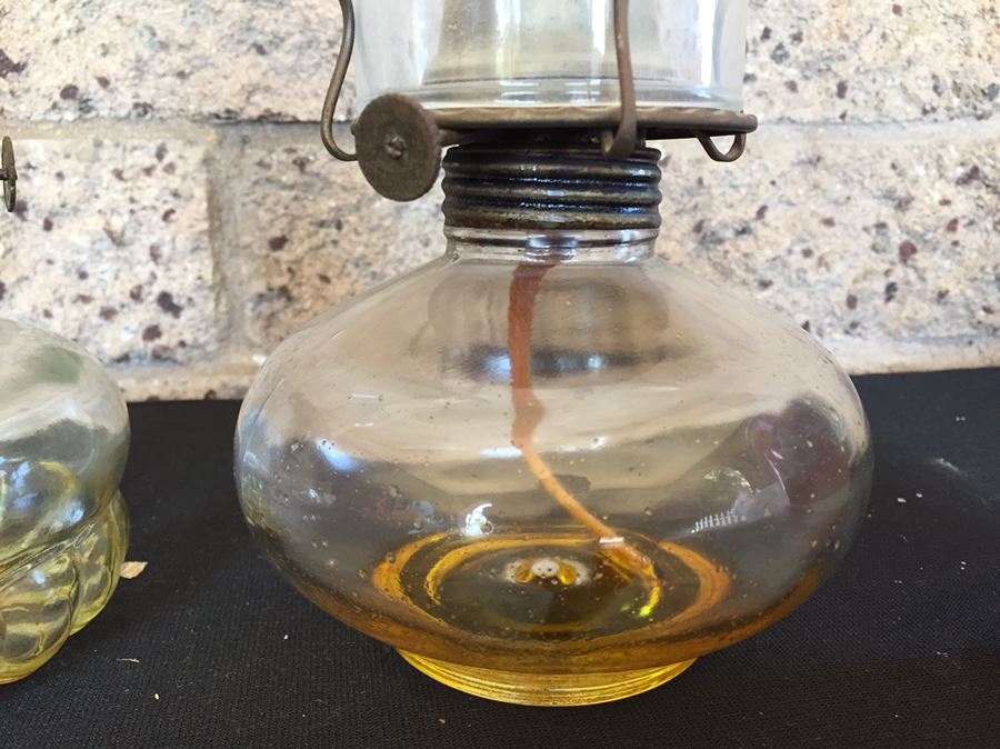 Vintage Clear Glass Oil Lamps With Hurricanes [Photo 3]
