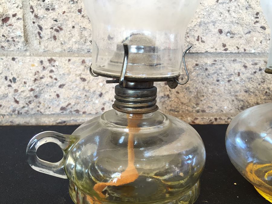 Vintage Clear Glass Oil Lamps With Hurricanes [Photo 5]