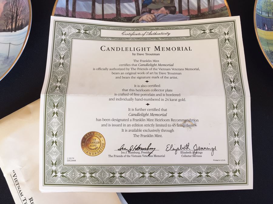 (6) Collection Of Franklin Mint Limited Edition Plates Friends Of The Vietnam Veterans Memorial By Dave Troutman [Photo 9]