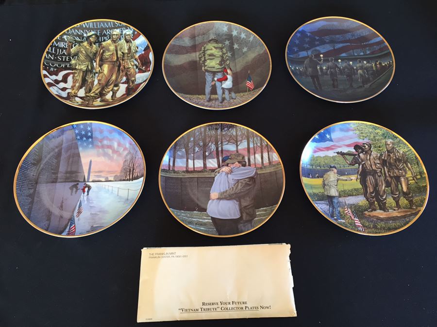 (6) Collection Of Franklin Mint Limited Edition Plates Friends Of The Vietnam Veterans Memorial By Dave Troutman