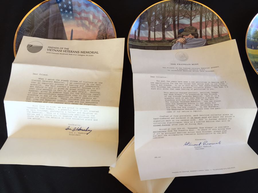 (6) Collection Of Franklin Mint Limited Edition Plates Friends Of The Vietnam Veterans Memorial By Dave Troutman [Photo 8]