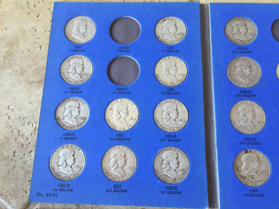 36 Benjamin Franklin Half Dollars And 3 1964 Kennedy Half Dollars $279 Melt Value With Coin Books [Photo 4]