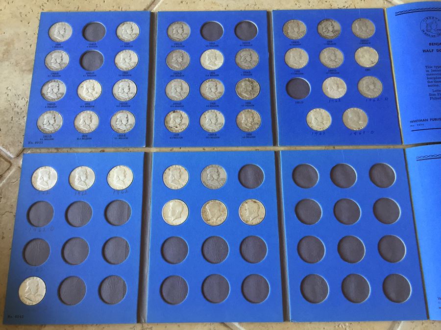 36 Benjamin Franklin Half Dollars And 3 1964 Kennedy Half Dollars $279 Melt Value With Coin Books [Photo 2]
