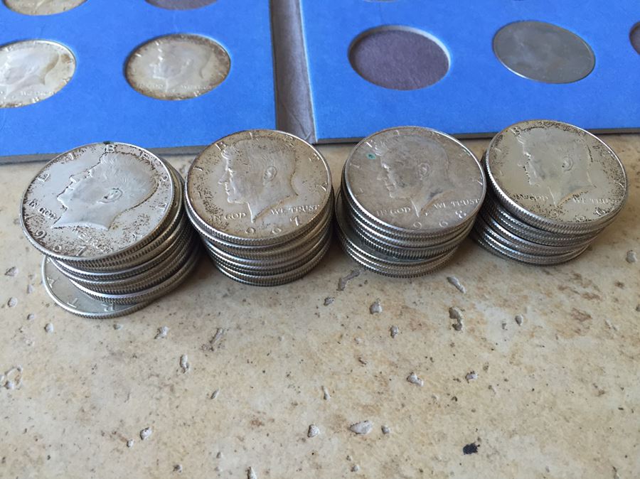 56 Kennedy Half Dollars $162 Melt Value With Coin Book 40% Silver [Photo 7]