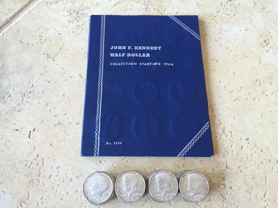 56 Kennedy Half Dollars $162 Melt Value With Coin Book 40% Silver
