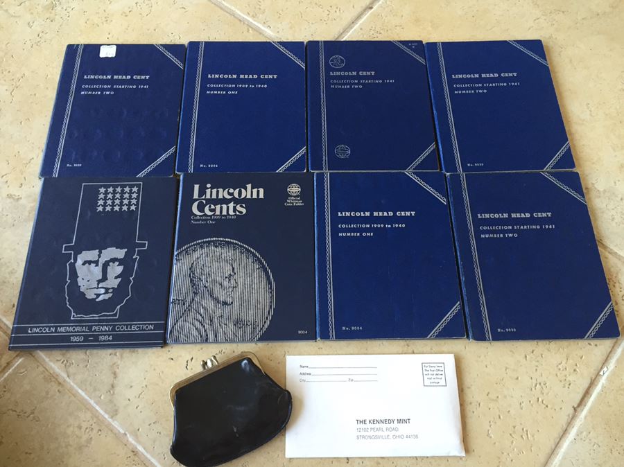 Huge Collection Of Lincoln Head Cents Pennies Steel Pennies Wheat Pennies With Coin Books And Change Purse