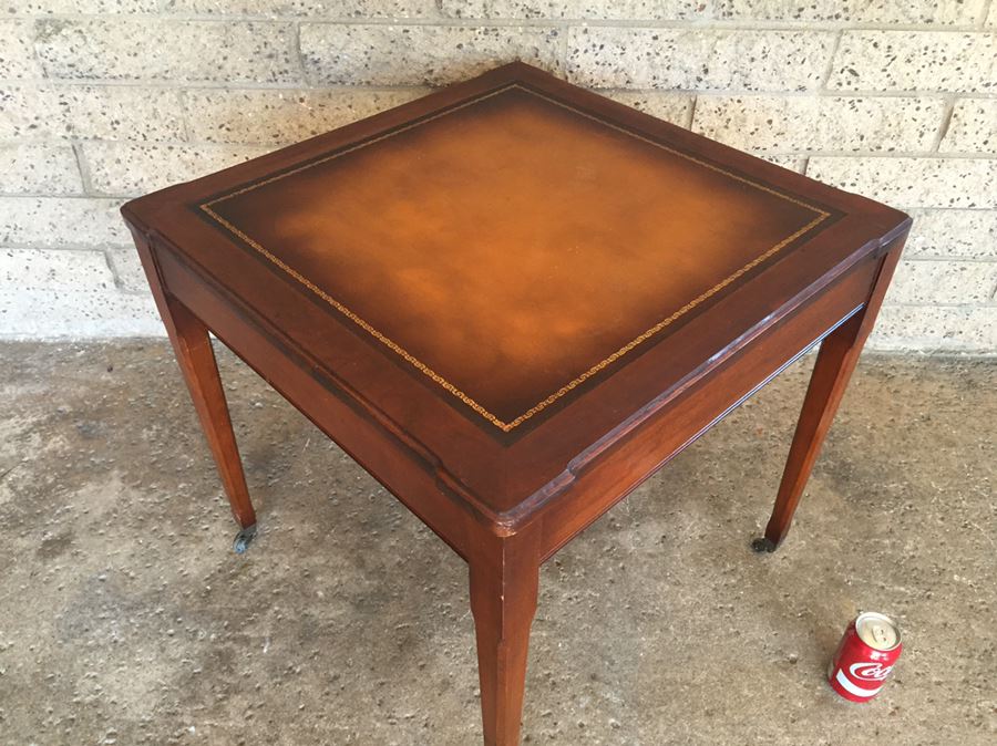 Vintage Leather Top Table On Casters [Photo 9]