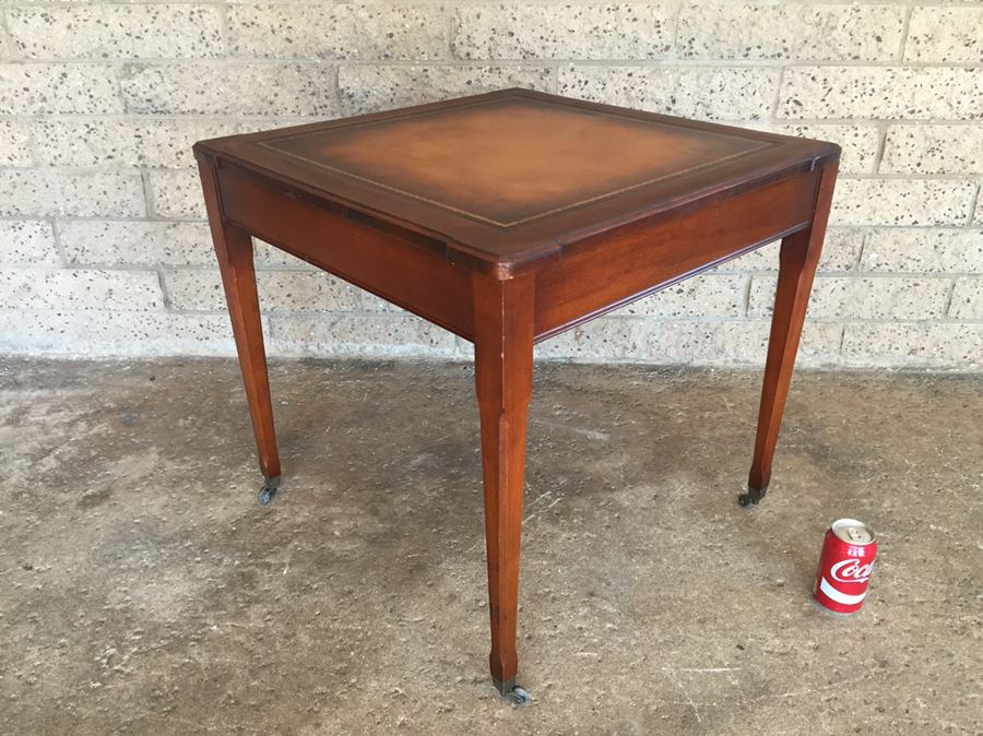Vintage Leather Top Table On Casters [Photo 11]
