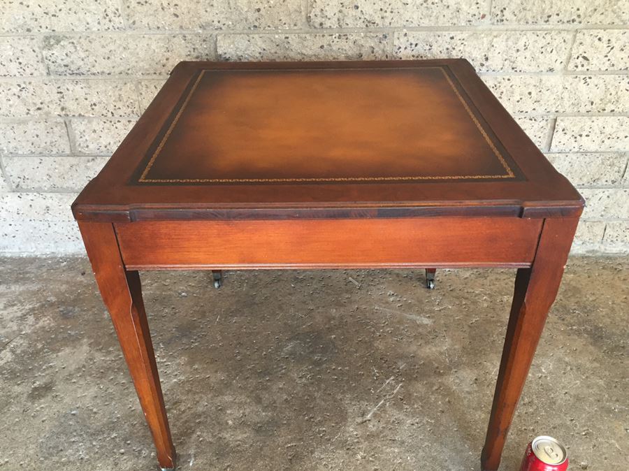 Vintage Leather Top Table On Casters [Photo 4]