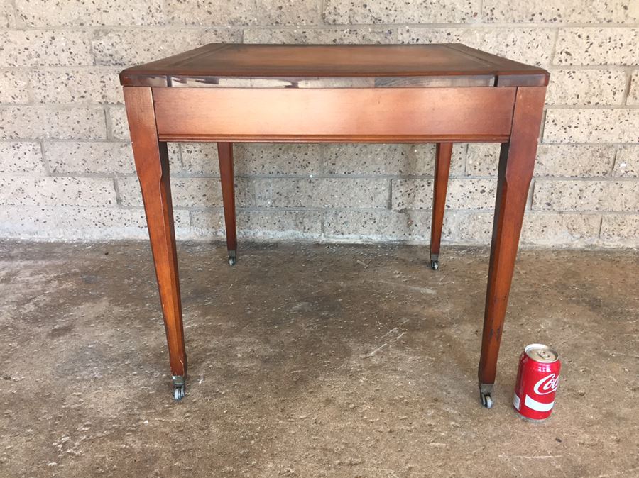 Vintage Leather Top Table On Casters