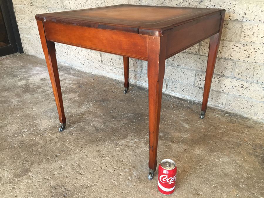 Vintage Leather Top Table On Casters [Photo 2]