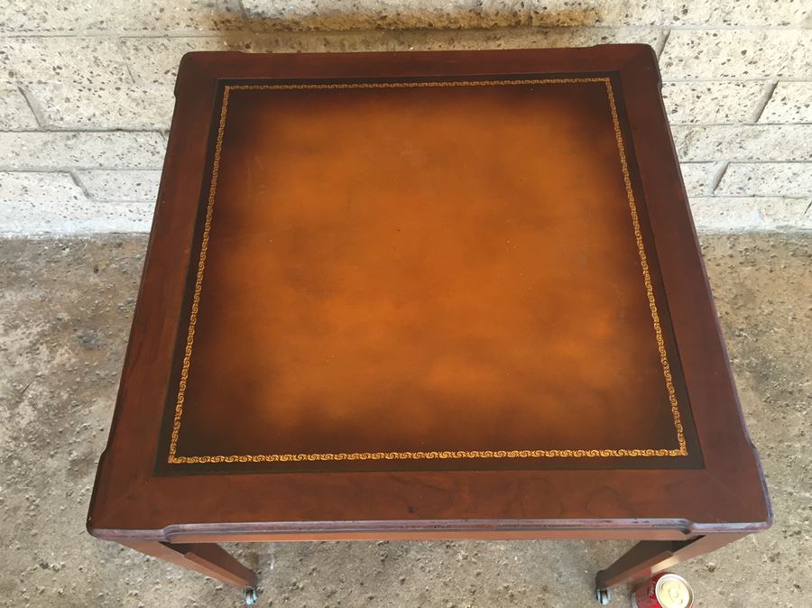 Vintage Leather Top Table On Casters [Photo 5]