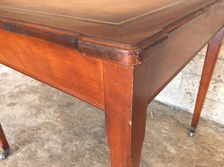 Vintage Leather Top Table On Casters [Photo 7]