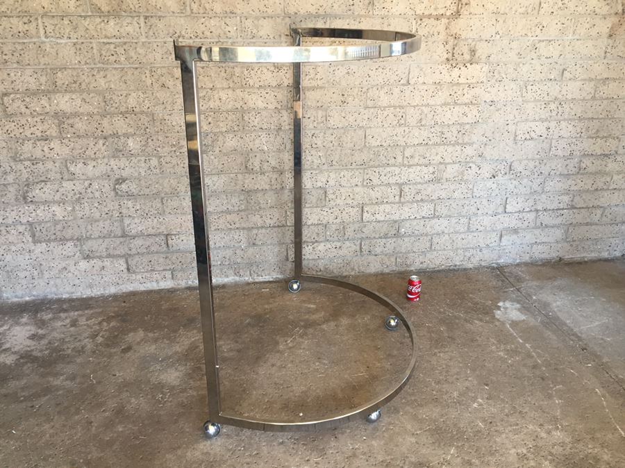 Semi-Circular Chrome Clothing Rack Store Fixture On Casters [Photo 3]