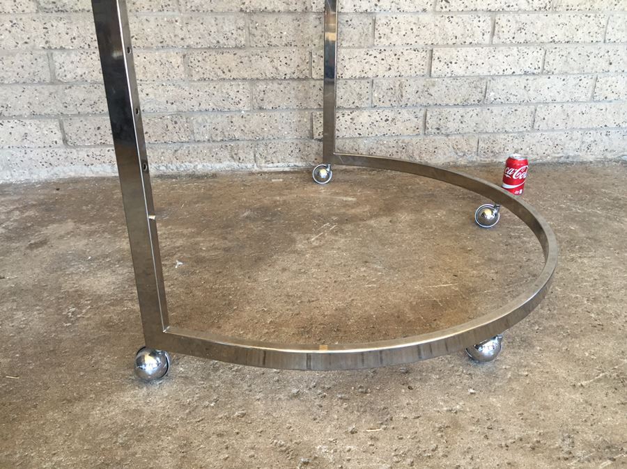 Semi-Circular Chrome Clothing Rack Store Fixture On Casters [Photo 4]