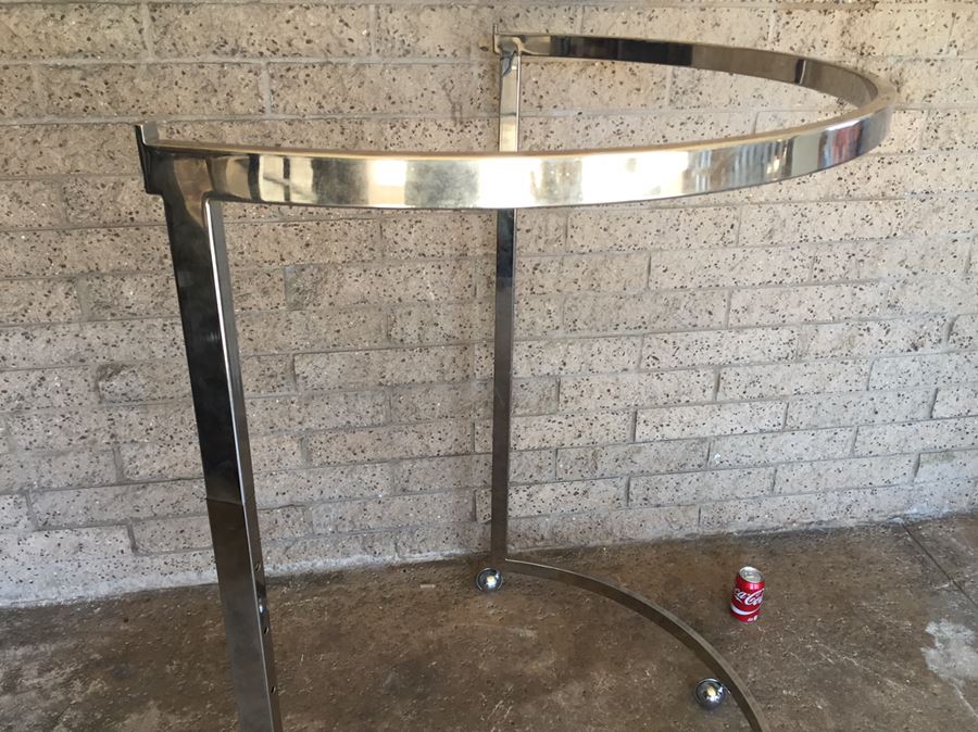 Semi-Circular Chrome Clothing Rack Store Fixture On Casters [Photo 2]