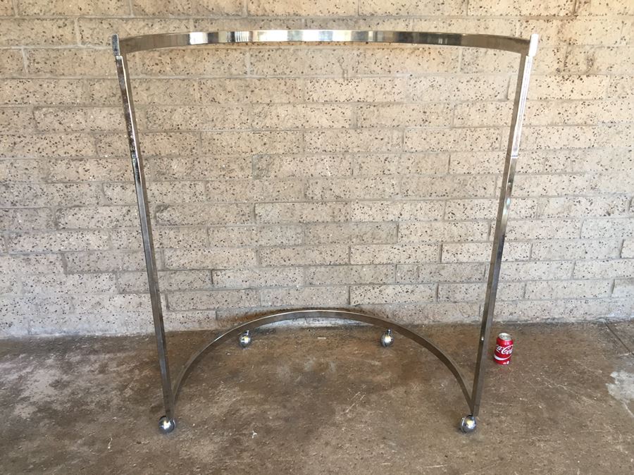 Semi-Circular Chrome Clothing Rack Store Fixture On Casters [Photo 6]