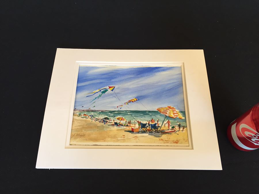 J. Wright Watercolor Fourth Of July Beach Scene