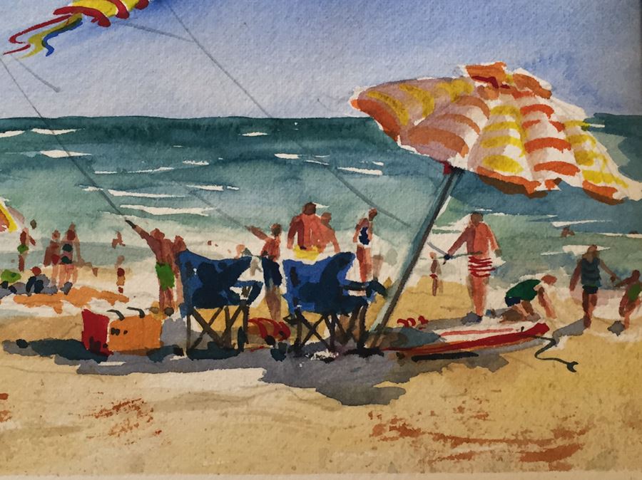J. Wright Watercolor Fourth Of July Beach Scene [Photo 2]